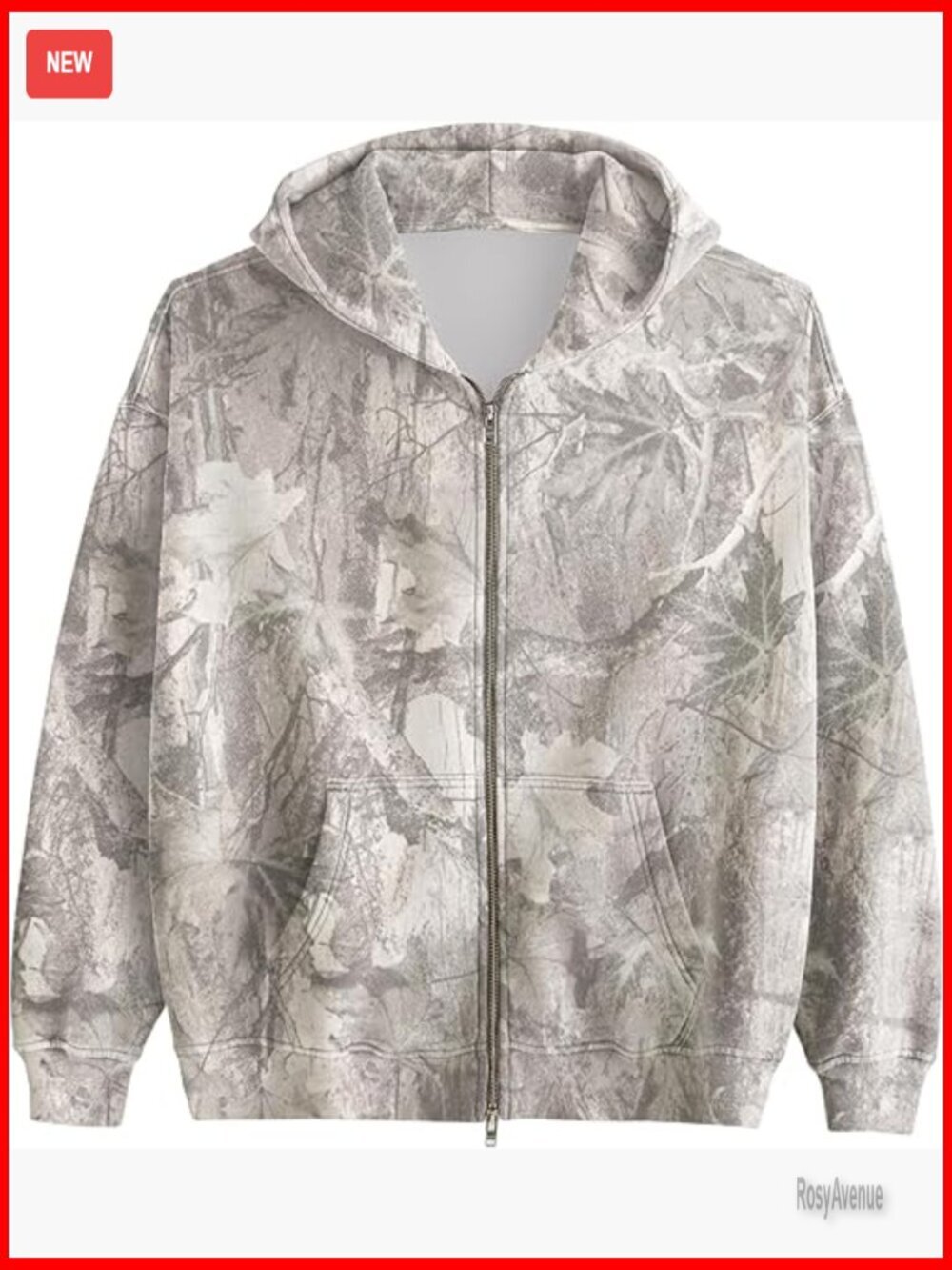 Oversized Camo Zip Up Hoodie Fleece Lined Sweatshirt